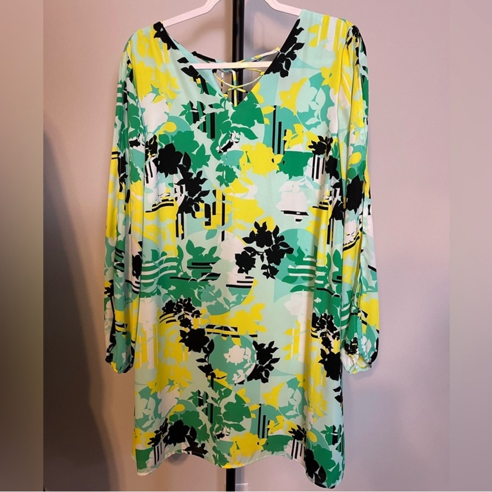 Kaari Blue Mint and Yellow Patterned Dress